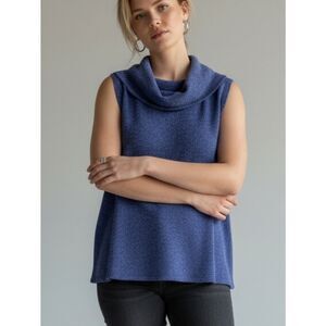 Marallis Indigo Blue Sleeveless Cowl Neck Sweater Top